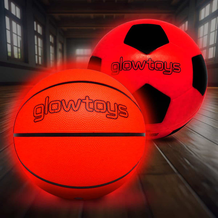 Glow Toys LED Light Up Soccer and Basketball Bundle Glows in the Dark